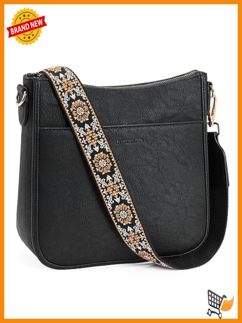 Vegan Leather Crossbody Bag Wide Strap Women's Hobo Purse